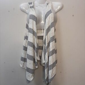 Cardigan‎ Sleeveless Vest Womens S Black & Gray Striped Sleeveless Casual